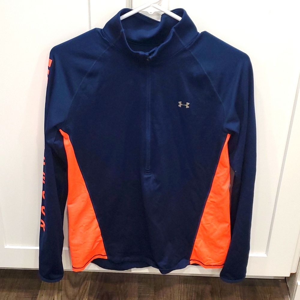 EUC Under Armour Fitted Coldgear Quarter Zip - Navy and Coral